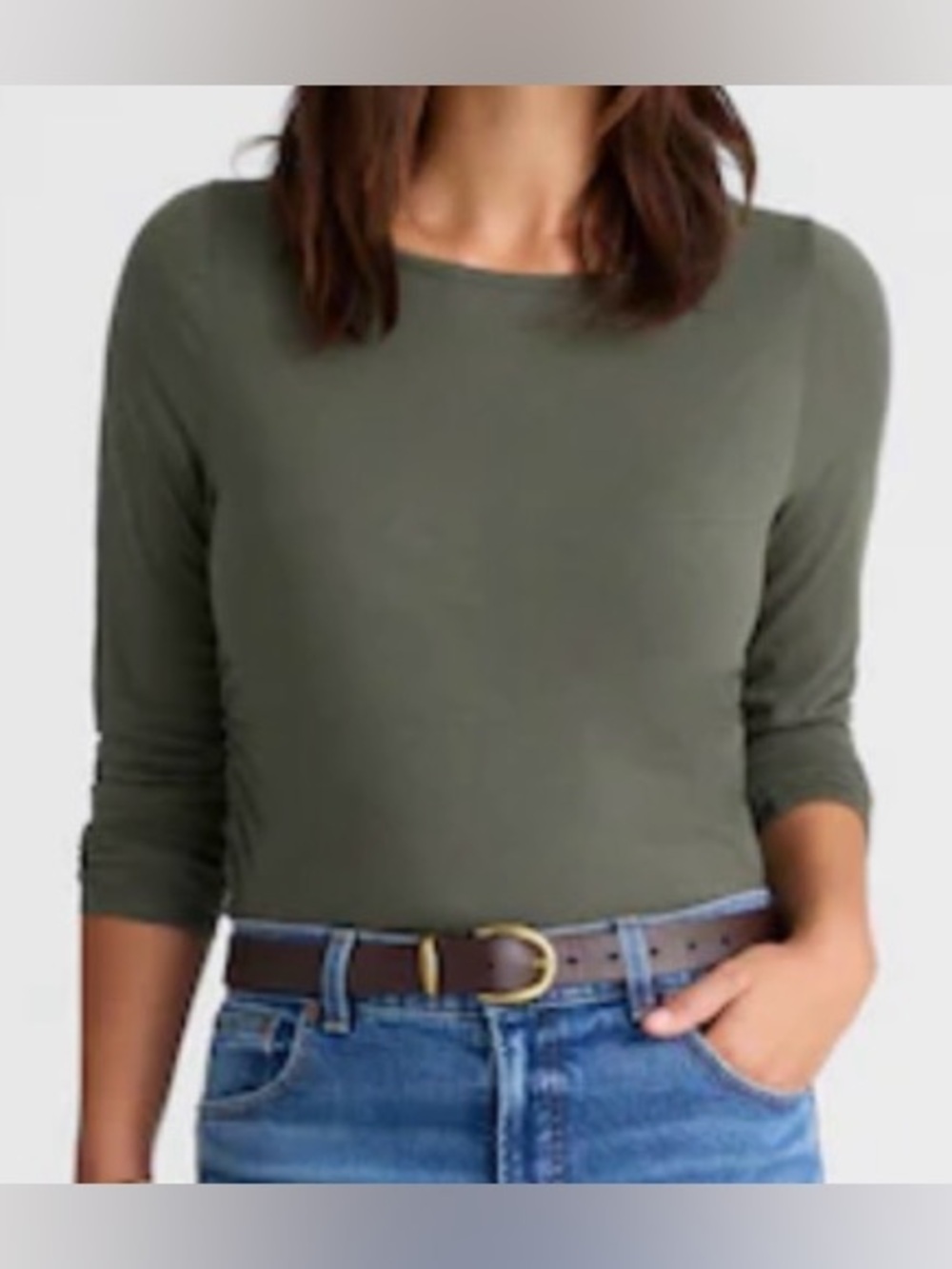 NWT Madewell Side Ruched Slub Long Sleeve Tee XS Olive Green Soft Stretch Top